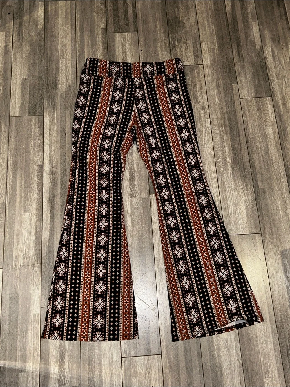 No Boundaries Black & Rust Patterned Flare Pants